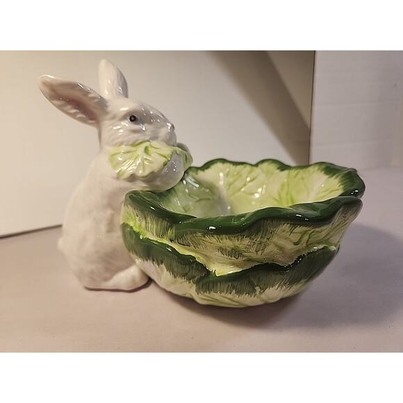 Dept 56 Ceramic Bunny Rabbit Cabbage Lettuce Candy Dish Bowl - Picture 4 of 9